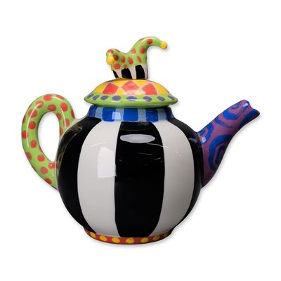 Sale Photo Thumbnail #243: Whimsical Harlequin Artisan Ceramic Teapot, Signed