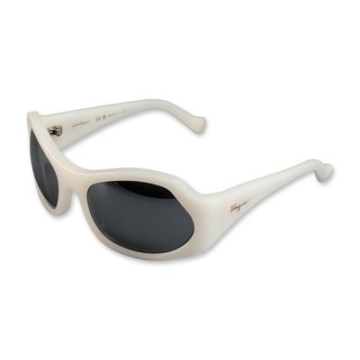 Sale Photo Thumbnail #420: Salvatore Ferragamo Cream Acetate Wrap Sunglasses