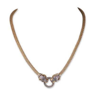 Sale Photo Thumbnail #137: Dyadema Italian Sterling Silver Gold Vermeil Panther Link Necklace