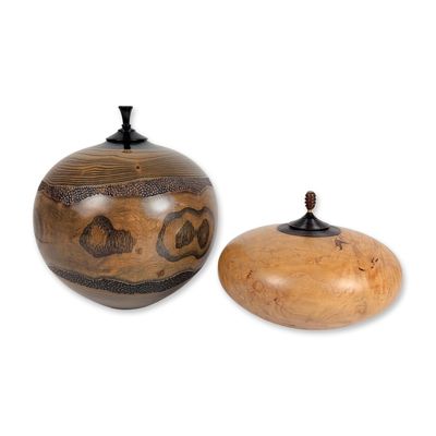 Sale Photo Thumbnail #32: 2pc Dixie Turned Wood Lidded Vessels