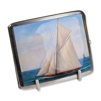 Sale Photo Thumbnail #333: German .935 Sterling Silver and Enamel Nautical Cigarette Case