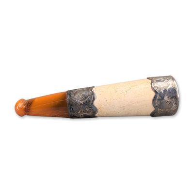 Sale Photo Thumbnail #341: Amber and Meerschaum with Sterling Silver Mounts Cigarette Holder in Fitted Case