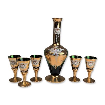 Sale Photo Thumbnail #194: 6pc Murano Emerald Green Glass and 24KT Gold Cordial Set