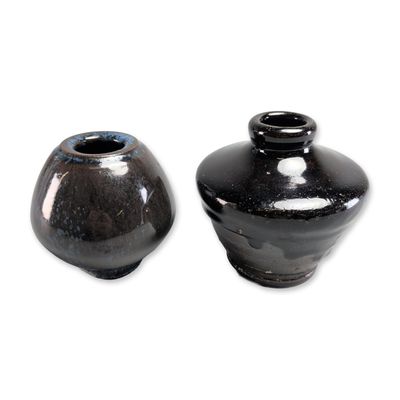 Sale Photo Thumbnail #241: Japanese Style Black Glazed Stoneware Jar Vase Wabi Sabi