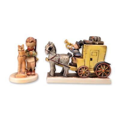 Sale Photo Thumbnail #485: 2pc Goebel Hummel Porcelain Figurines The Mail is Here and Boy with Rocking Horse