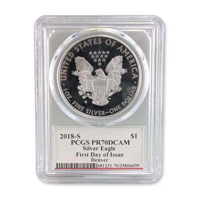 Sale Photo Thumbnail #654: 2018-S US American Silver Eagle Dollar Proof Coin PCGS