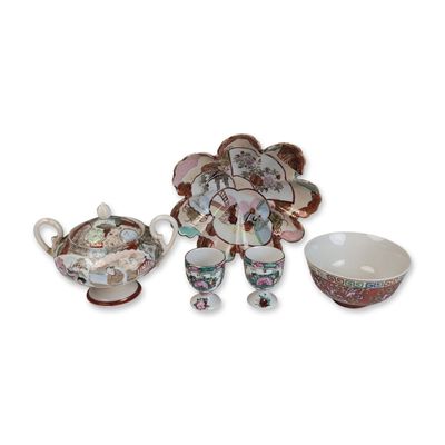 Sale Photo Thumbnail #133: 5pc Asian Enamelled Porcelain and Satsuma Style Tableware
