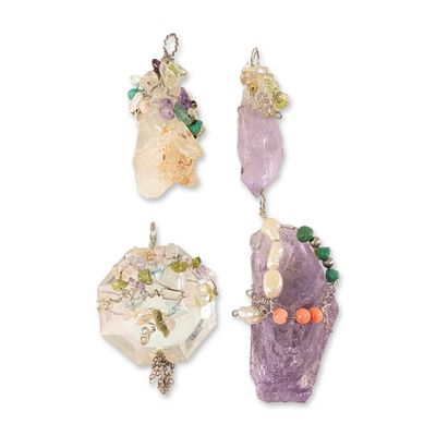 Sale Photo Thumbnail #358: 4pc Artisan Wire Wrapped Gemstone Pendants