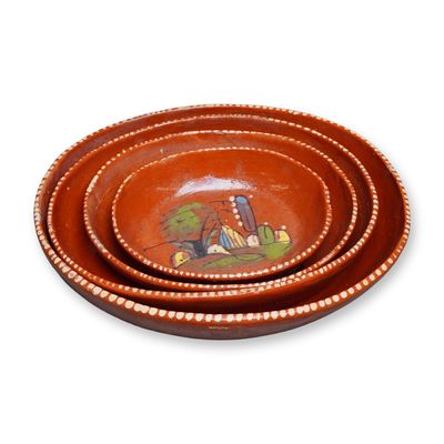 Sale Photo Thumbnail #40: 4pc Mexican Redware Nesting Pottery Bowls
