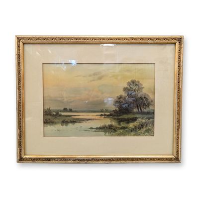 Sale Photo Thumbnail #330: European School 19th Century River Landscape Watercolor