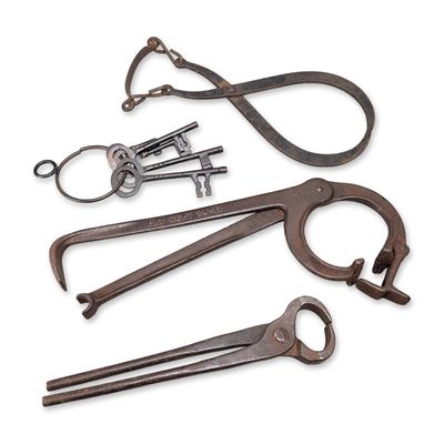 Sale Photo Thumbnail #558: 4pc Antique Iron Hardware and Tools