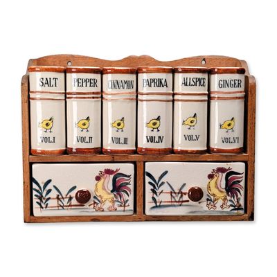 Sale Photo Thumbnail #562: Fred Roberts Company Japanese Ceramic Rooster Motif Spice Rack Set
