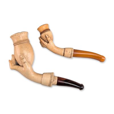 Sale Photo Thumbnail #470: 2pc Carved Meerschaum Hand and Bowl Tobacco Pipes