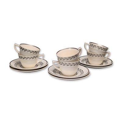 Sale Photo Thumbnail #473: 12pc Wedgwood Moonstone Silver Foliate Earthenware Cup and Saucer