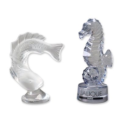 Sale Photo Thumbnail #24: 2pc Lalique Crystal Fish and Seahorse Figurines