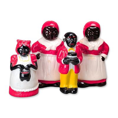 Sale Photo Thumbnail #504: 4pc Black Americana Painted Ceramic Salt and Pepper Shakers