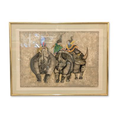 Sale Photo Thumbnail #4: Graciela Rodo Boulanger (Bolivian, b. 1935) Artist Proof Lithograph on Paper, Trois rhinoceros
