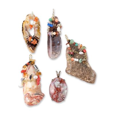 Sale Photo Thumbnail #357: 5pc Semi-Precious Stone and Wire Wrapped Pendants