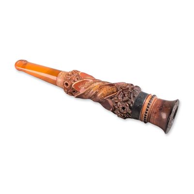 Sale Photo Thumbnail #342: Carved Meerschaum and Amber Cigarette Holder with Case