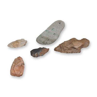 Sale Photo Thumbnail #569: 5pc Group of North American Lithic Artifacts and Perforated Stone Pendant