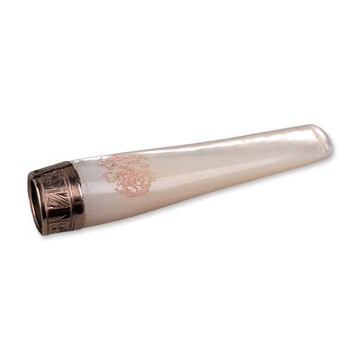 Sale Photo Thumbnail #339: British 9K Rose Gold and Mother of Pearl Cigarette Holder With Case