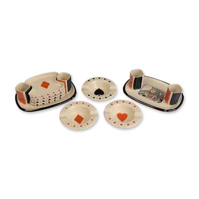 Sale Photo Thumbnail #287: 5pc Royal Doulton Art Deco Card Theme Smoking and Snack Set