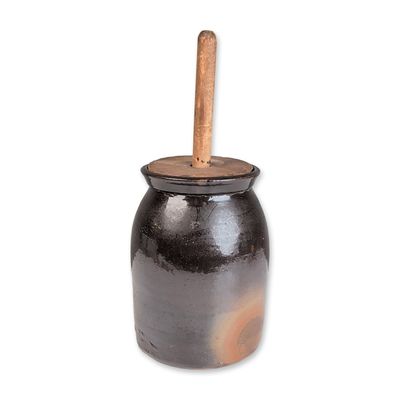 Sale Photo Thumbnail #238: Antique Brown Glazed Stoneware Butter Churn