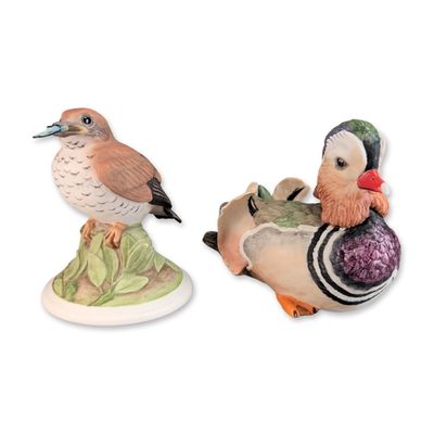 Sale Photo Thumbnail #498: 2pc Boehm Porcelain Mandarin Duck and Wood Thrush Figurines