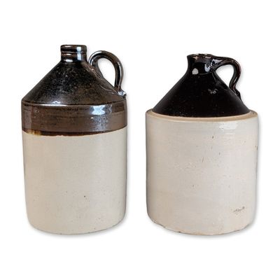 Sale Photo Thumbnail #240: Pair of Two Tone Salt Glazed Stoneware Whiskey Jugs