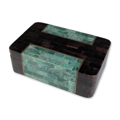 Sale Photo Thumbnail #458: Tessellated Horn and Green Stone Wooden Jewelry Box