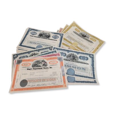 Sale Photo Thumbnail #638: 40+pc Collection of Mid-Century Canceled Stock Certificates