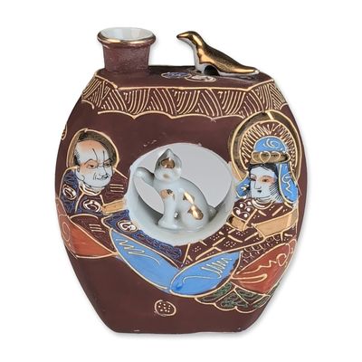 Sale Photo Thumbnail #568: Japanese Moriage Porcelain Ring Form Cat Bud Vase