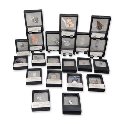 Sale Photo Thumbnail #415: 21pc Mineral and Elemental Specimens in Floating Frames