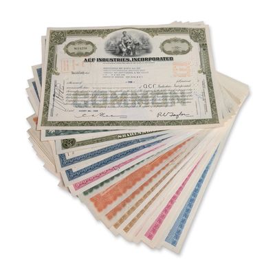Sale Photo Thumbnail #424: 20pc Collection of American Railroad and Industrial Stock Certificates