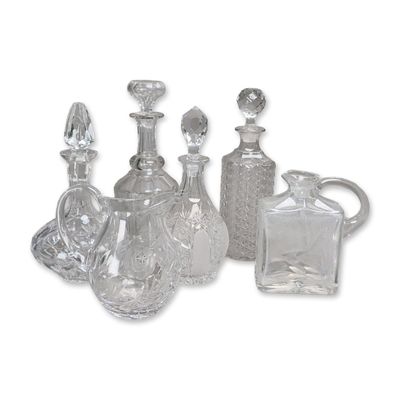 Sale Photo Thumbnail #444: 6pc Assorted Cut Crystal and Glass Decanters and Pitchers