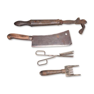 Sale Photo Thumbnail #559: 4pc Smith & Hemenway Giant Red Devil Crate Tool and Meat Cleaver Group