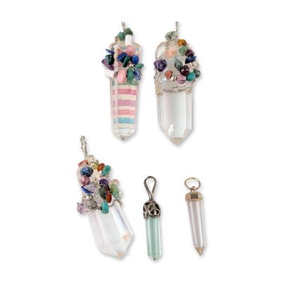 Sale Photo Thumbnail #363: 5pc Handcrafted Wire Wrapped and Capped Crystal Pendants
