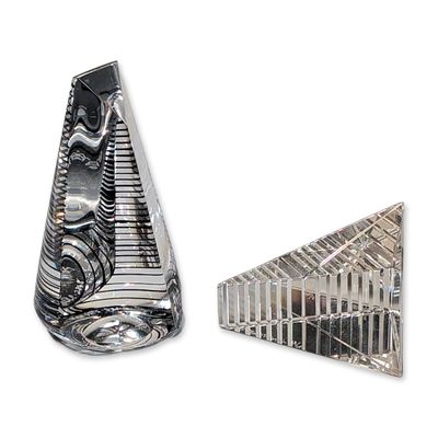 Sale Photo Thumbnail #30: 2pc Steven V. Correia Rendered Optical Crystal Paperweights, Signed