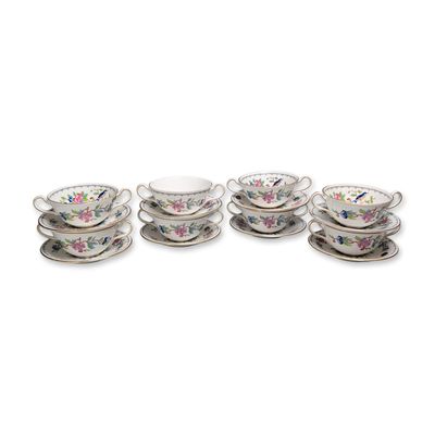 Sale Photo Thumbnail #45: 16pc Aynsley Pembroke Fine Bone China Bouillon Cups and Saucers