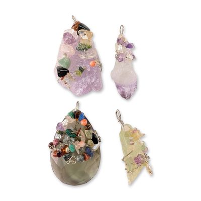 Sale Photo Thumbnail #359: 4pc Artisanal Wire-Wrapped Gemstone Pendants