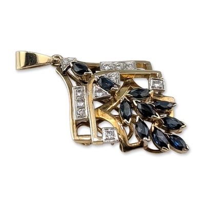 Sale Photo Thumbnail #134: 14K Gold Sapphire and Diamond Foliate Pendant