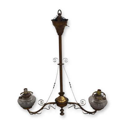 Sale Photo Thumbnail #442: Victorian Style Two Arm Brass and Glass Adjustable Library Lamp