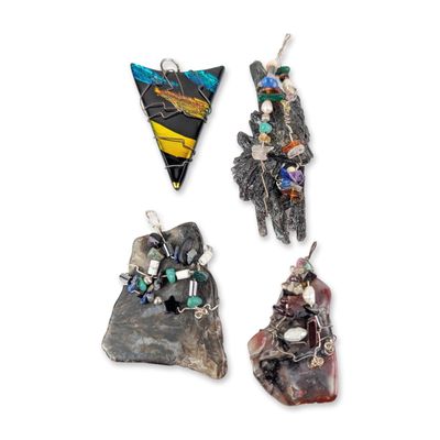 Sale Photo Thumbnail #361: 4pc Artisan Wire Wrapped Gemstone Pendants