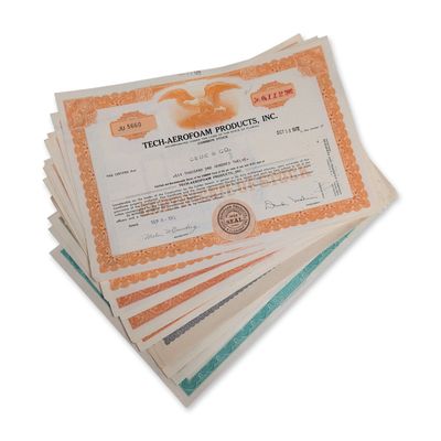 Sale Photo Thumbnail #635: 21pc Collection of Mid-Century American Stock Certificates