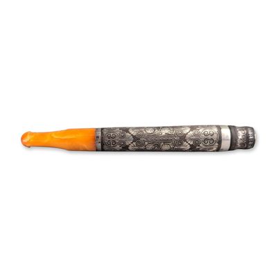 Sale Photo Thumbnail #334: Ottoman Style Niello Silver and Butterscotch Amber Resin Cigarette Holder