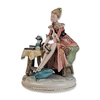 Sale Photo Thumbnail #478: Tiziano Galli Italy Capodimonte Porcelain Rococo Style Seated Woman Figurine