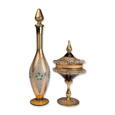 Sale Photo Thumbnail #443: 2pc Venetian Gilt and Enameled Art Glass Decorative Items