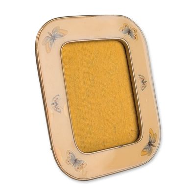 Sale Photo Thumbnail #551: Vintage Cream Enamel Butterfly Miniature Photo Frame