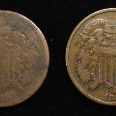 Sale Photo Thumbnail #38: (4) 2-CENT PIECES DAMAGED, 1864-1867