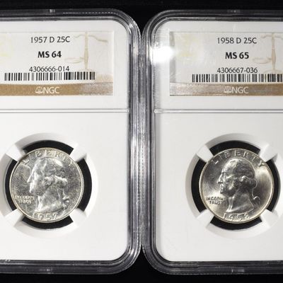 Sale Photo Thumbnail #58: 1957-D & 1958-D WASHINGTON 25C NGC MS64-65